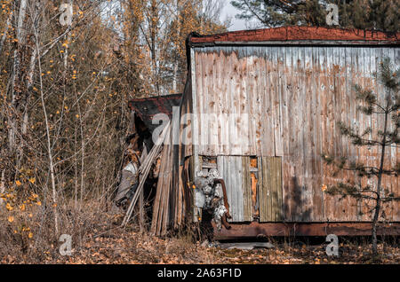 abandoned wooden house in pripyat ghost city of chernobyl