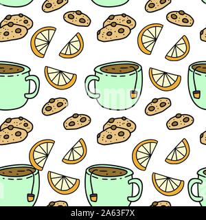 Winter seamless vector pattern. Christmas doodle cartoon illustration with tasty handmade cookies. Stock Vector
