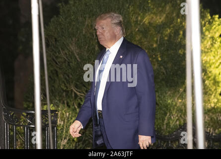 Washington, District of Columbia, USA. 23rd Oct, 2019. United States President Donald J. Trump arrives at the White House in Washington, DC following a trip to Pittsburgh, Pennsylvania on Wednesday, October 23, 2019. Credit: Ron Sachs/Pool via CNP Credit: Ron Sachs/CNP/ZUMA Wire/Alamy Live News Stock Photo