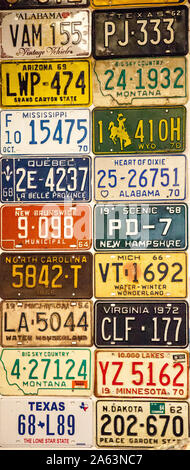Punta Gorda, Florida, USA – October 13, 2019: Background of car licenses plates placed together. Editorial Use Stock Photo