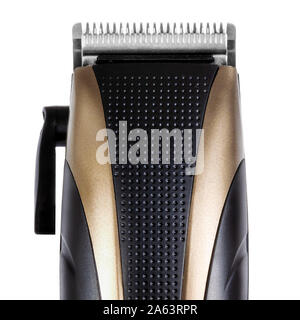 Hair clipper isolated on white trimming blades closeup Stock Photo