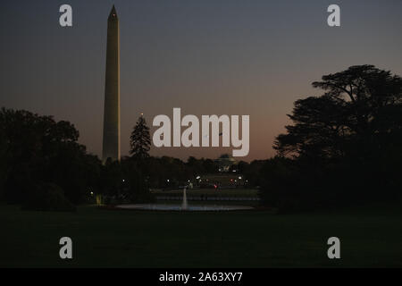 Washington, United States. 23rd Oct, 2019. Marine One, with United States President Donald J. Trump aboard, approaches the White House at dusk in Washington, DC following a trip to Pittsburgh, Pennsylvania on Wednesday, October 23, 2019. Photo by Ron Sachs/UPI Credit: UPI/Alamy Live News Stock Photo