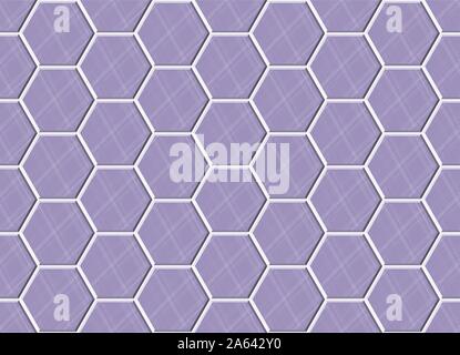 Abstract seamless pattern, purple ceramic tiles floor. Concrete hexagonal paver blocks. Design geometric texture for bathroom, vector illustration Stock Vector