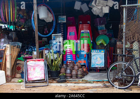 SAMUT PRAKAN, THAILAND, APR 27 2019, Shop with various goods in the street of Thai city. Stock Photo