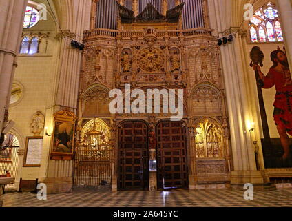 The Holy Church is dedicated to Virgin Mary in her Ascension to the heavens. Santa Iglesia Cathedral Primada de Toledo, Cathedral Primada Santa Maria Stock Photo