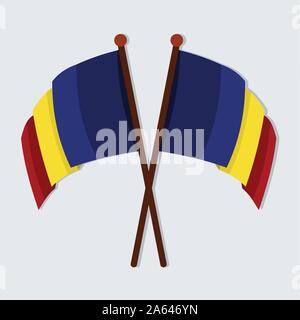 romania flags crossed vector symbol illustration Stock Vector