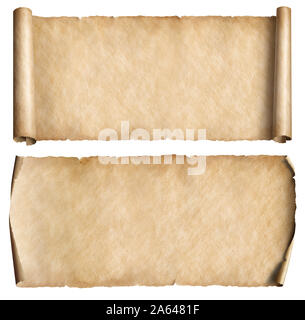 old horizontal narrow papers or scrolls set isolated Stock Photo