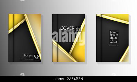 Background design of abstract dark and golden geometry line flyer. Cover book vector gradient template Stock Vector