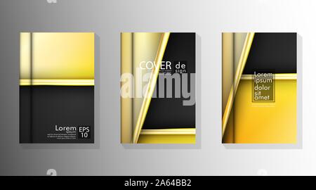 Background design of abstract dark and golden geometry line flyer. Cover book vector gradient template Stock Vector