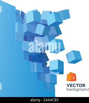 Vector 3D explosion background with cubical particles Stock Vector