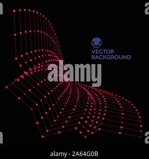 Wavy grid made of connected dots with signs Stock Vector