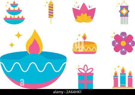 bundle of diwali set icons Stock Vector