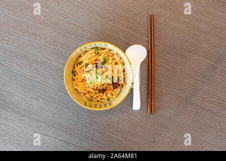 Sichuan Chengdu, China Asia Chinese spicy noodles with dried chilli. Food photography. Stock Photo
