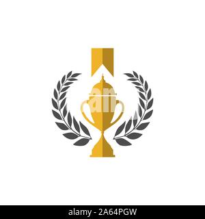 Trophy cup vector winner logo design icon in flat style Stock Vector