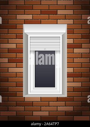 Windows with rolling shutters on brick wall Stock Vector
