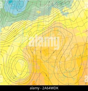 Editable vector illustration of a generic weather map showing isobars ...