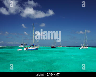 Yachts, Tobago Cays, Saint Vincent and the Grenadines Stock Photo