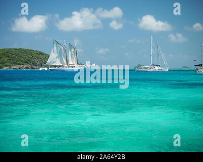 Yachts, Tobago Cays, Saint Vincent and the Grenadines Stock Photo