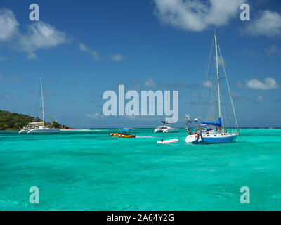 Yachts, Tobago Cays, Saint Vincent and the Grenadines Stock Photo