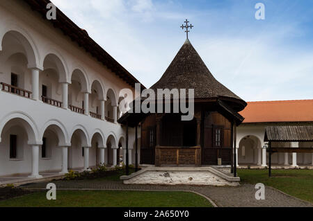 Sambata de sus, ROMANIA - November 25 2017: Small wooden church inside Brancoveanu Monastery in Brasov county Romania, also called Sambata de Sus mona Stock Photo