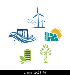 set of sign elements alternative renewable energy logo design vector illustrations Stock Vector