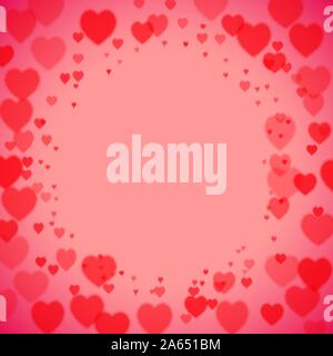 Valentines Day square frame with scattered bokeh hearts Stock Vector