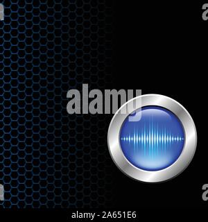 Silver button with sound wave sign Stock Vector