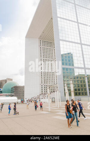 street scene at la defense in front of la grande arche Stock Photo