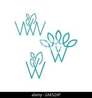 set of W initial letter with modern leaf monogram logo modern template Stock Vector