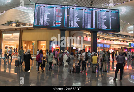 Airport flight schedule board at new Istanbul airport, Istanbul, Turkey Stock Photo