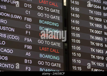 Airport flight schedule board at new Istanbul airport, Istanbul, Turkey Stock Photo