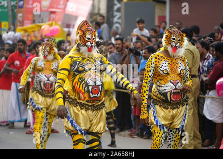 Pulikali Tiger Dance procession, Onam festival, Thrissur, Kerala, India, Asia Stock Photo