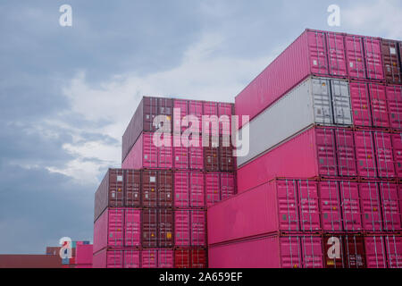 Container stacks in vessels waiting to be imported and exported Stock ...