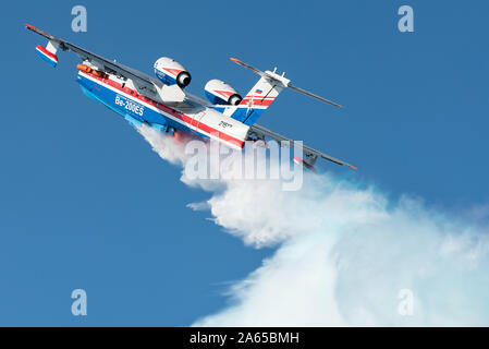 Demonstration of the Beriev Be-200 multipurpose amphibious aircraft designed by the Beriev Aircraft Company and manufactured by Irkut. Stock Photo