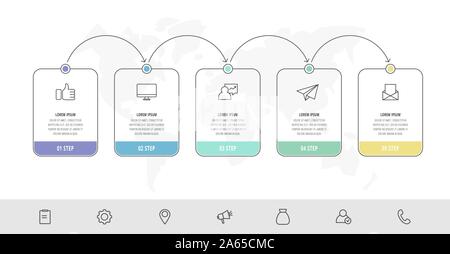 Vector infographic flat template. Rectangles for five diagrams, graph, flowchart, timeline, marketing, presentation. Business concept with 5 labels Stock Vector