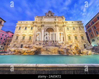 Rome Trevi Fountain or Fontana di Trevi in the morning, Rome, Italy. Trevi is the largest Baroque, most famous and visited by tourists fountain of Rom Stock Photo