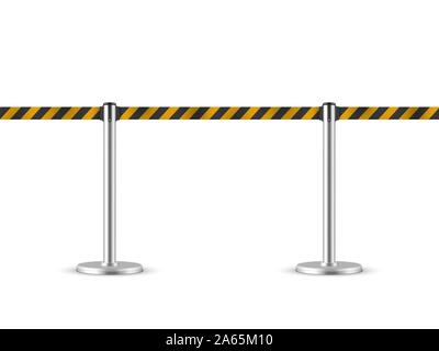 Retractable belt stanchion seamless illustration. Portable ribbon barrier. Stock Vector