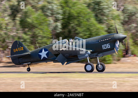 Curtiss P-40F Kittyhawk fighter aircraft that served with the 44th fighter squadron, 18th fighter group of the US Ar Stock Photo