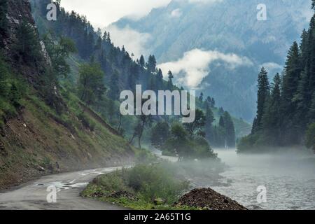 Road and Kishanganga river, Gurez valley, Kashmir, India, Asia Stock Photo