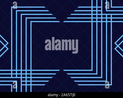 Art deco frame. Vintage linear border. Blue color of lines. The style of the 1920s and 1930s. Vector illustration Stock Vector