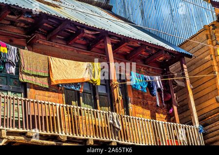 Kashmiri wooden houses, Sheikhpura Chorwan village, Kashmir, India, Asia Stock Photo