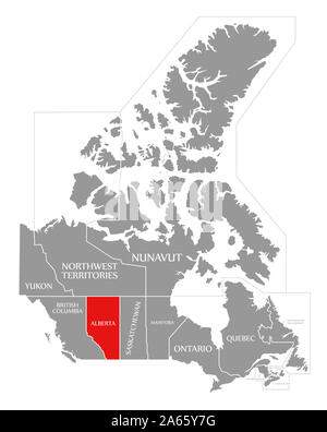 Alberta red highlighted in map of Canada Stock Photo