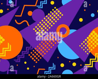 Memphis seamless pattern. Chaotic geometric shapes in the style of 80s. For promotional products, wrapping paper and printing. Vector illustration Stock Vector