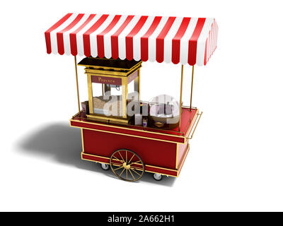 Red portable popcorn store perspective view 3d render on white background with shadow Stock Photo