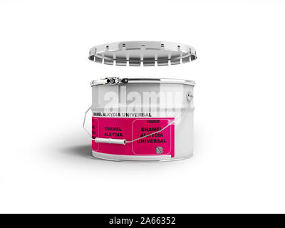 Bucket of paint alkyd enamel 3d render on white background with shadow Stock Photo