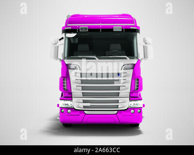 Greater violet truck for transportation of goods for long distances front view 3d render on gray background with shadow Stock Photo