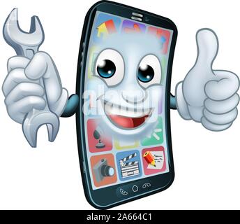 Mobile Phone Repair Spanner Thumbs Up Cartoon Stock Vector