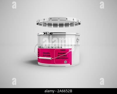 Bucket of paint alkyd enamel 3d render on gray background with shadow Stock Photo