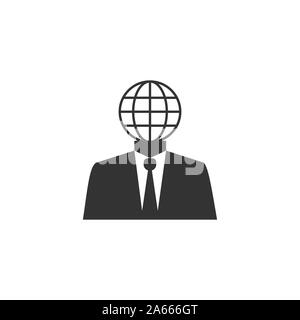 Global user, businessman icon. Vector illustration, flat design Stock Vector