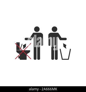 No toilet icon, No littering in toilet sign. Vector illustration, flat design Stock Vector